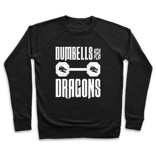 DUMBELLS & DRAGONS PARODY WHITE PRINT CREWNECK SWEATSHIRT